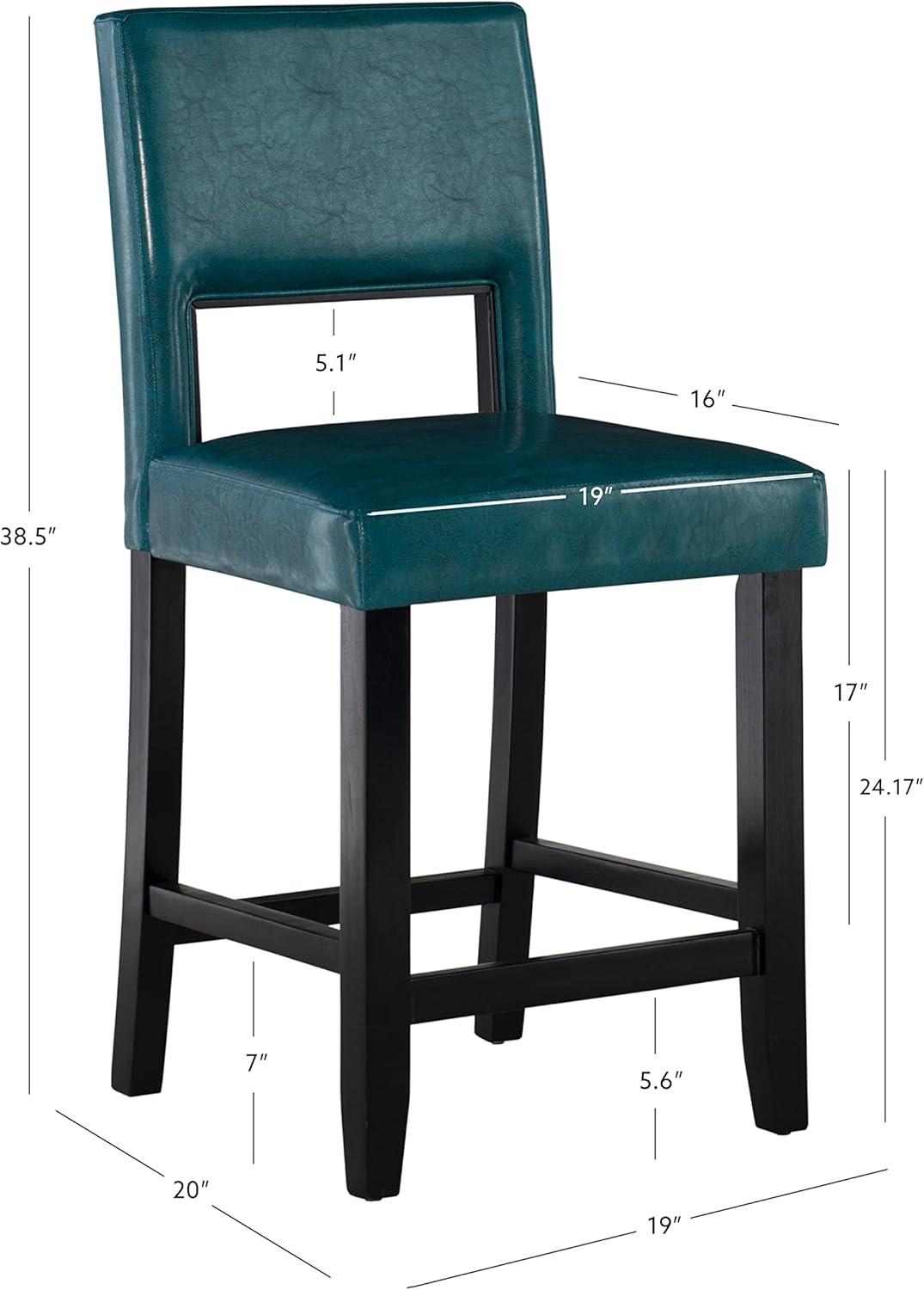 Linon 24" Vega Padded Back and Seat Faux Leather Counter Height Barstool Hardwood Blue: Upholstered, Stained Finish, Foam Fill