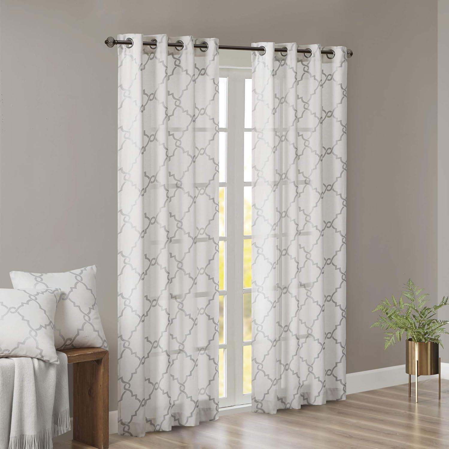 Fretwork Print Grommet Top Window Curtain Panel