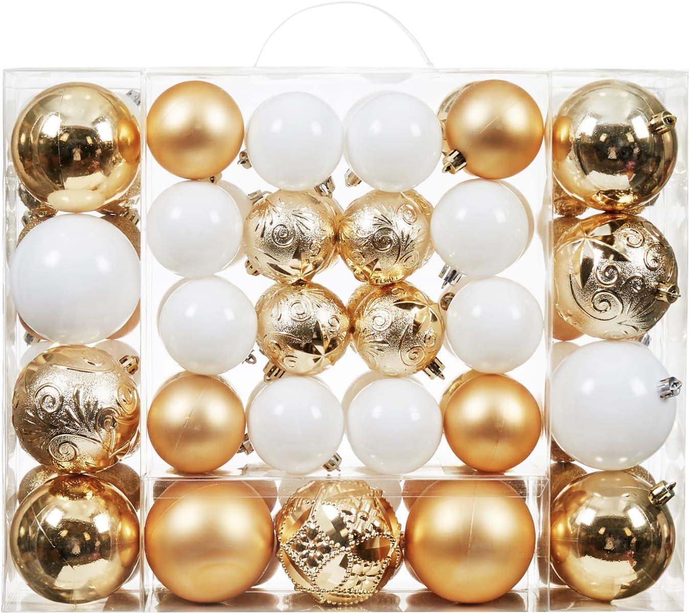 87-Pack Gold and White Shatterproof Plastic Christmas Ornaments Set