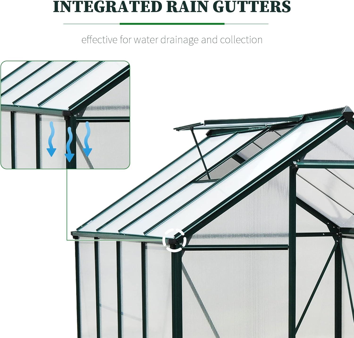 Dark Green Polycarbonate Walk-In Greenhouse with Aluminum Frame