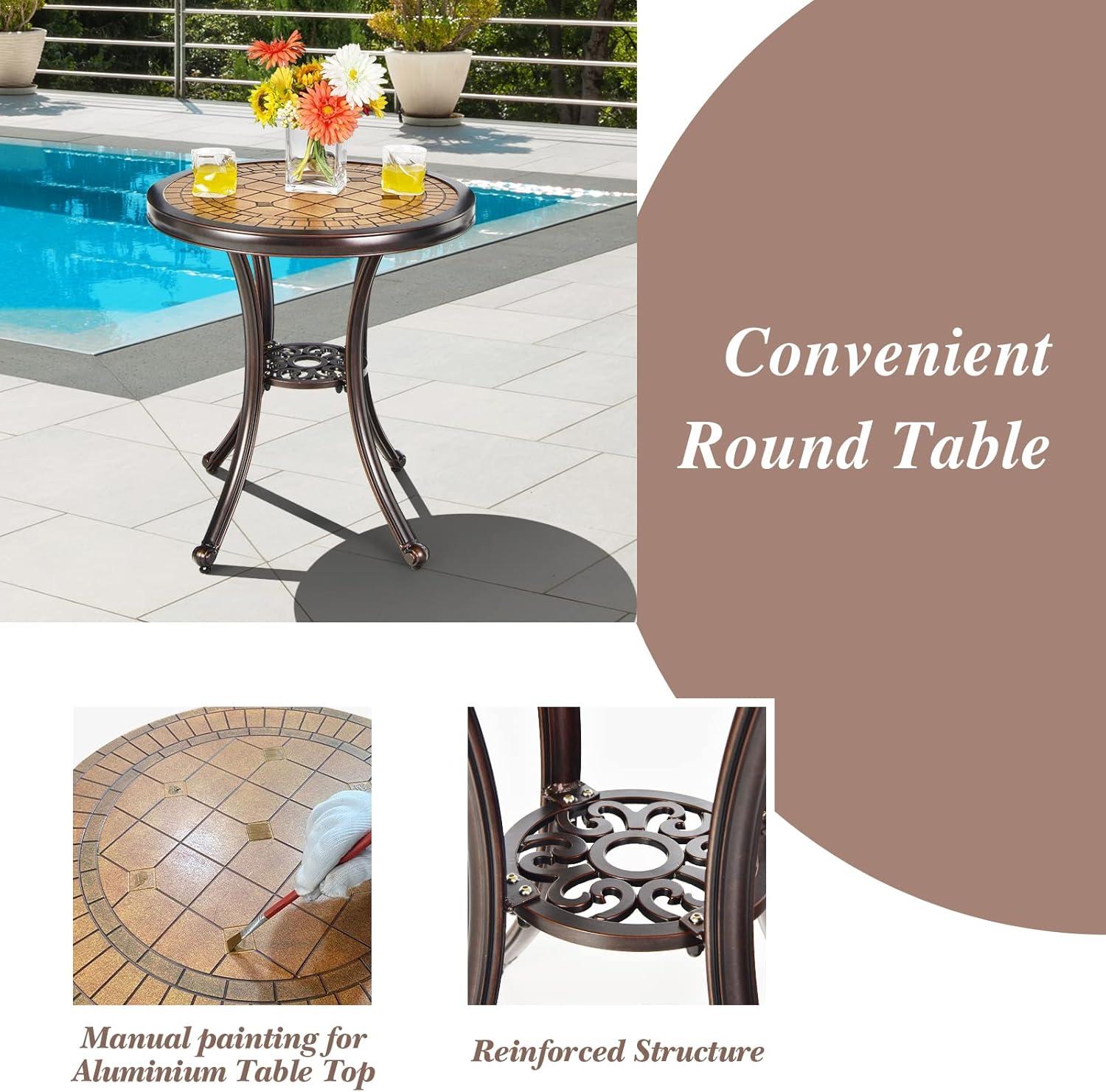 3PCS Patio Bistro Set Round Table Chairs All Weather Cast Aluminum