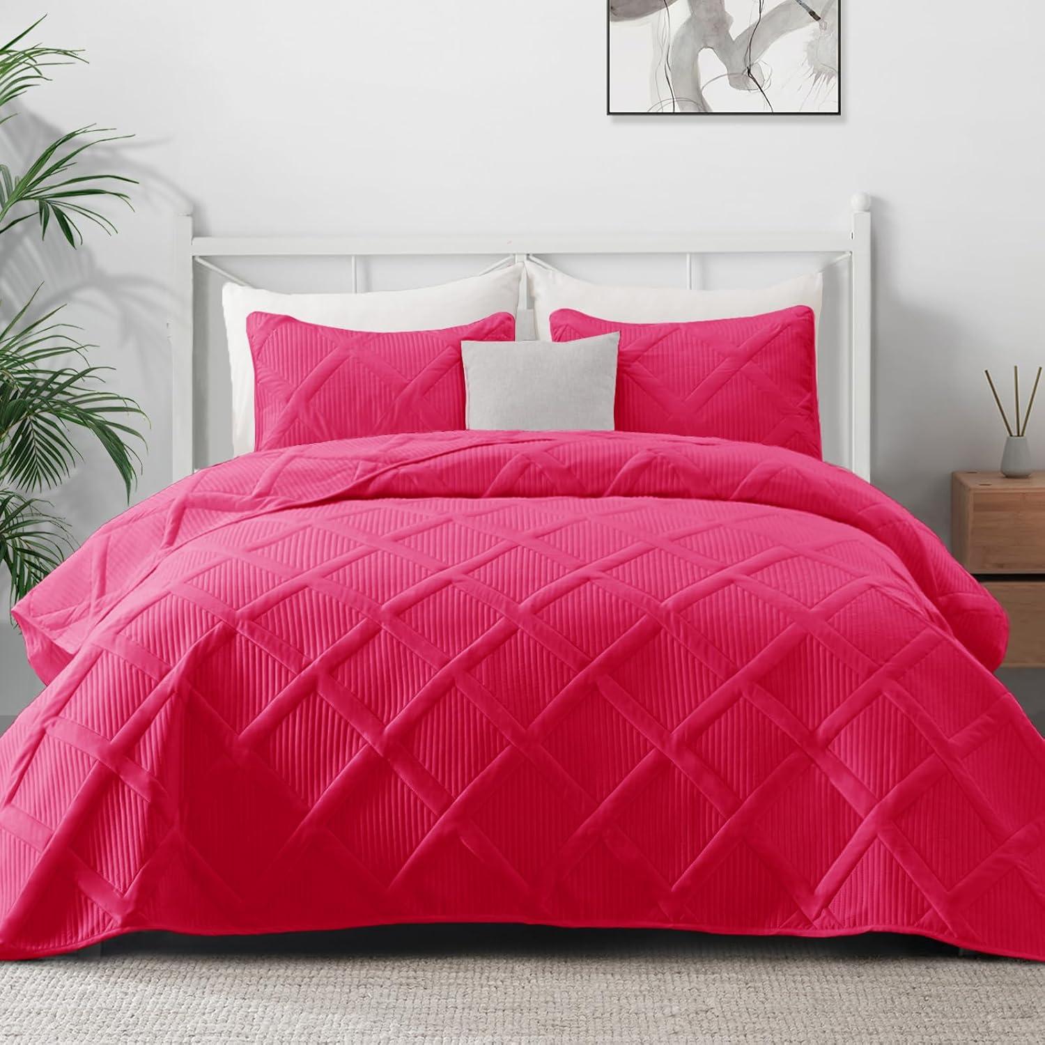 Hot Pink Twin Reversible Microfiber Quilt Set