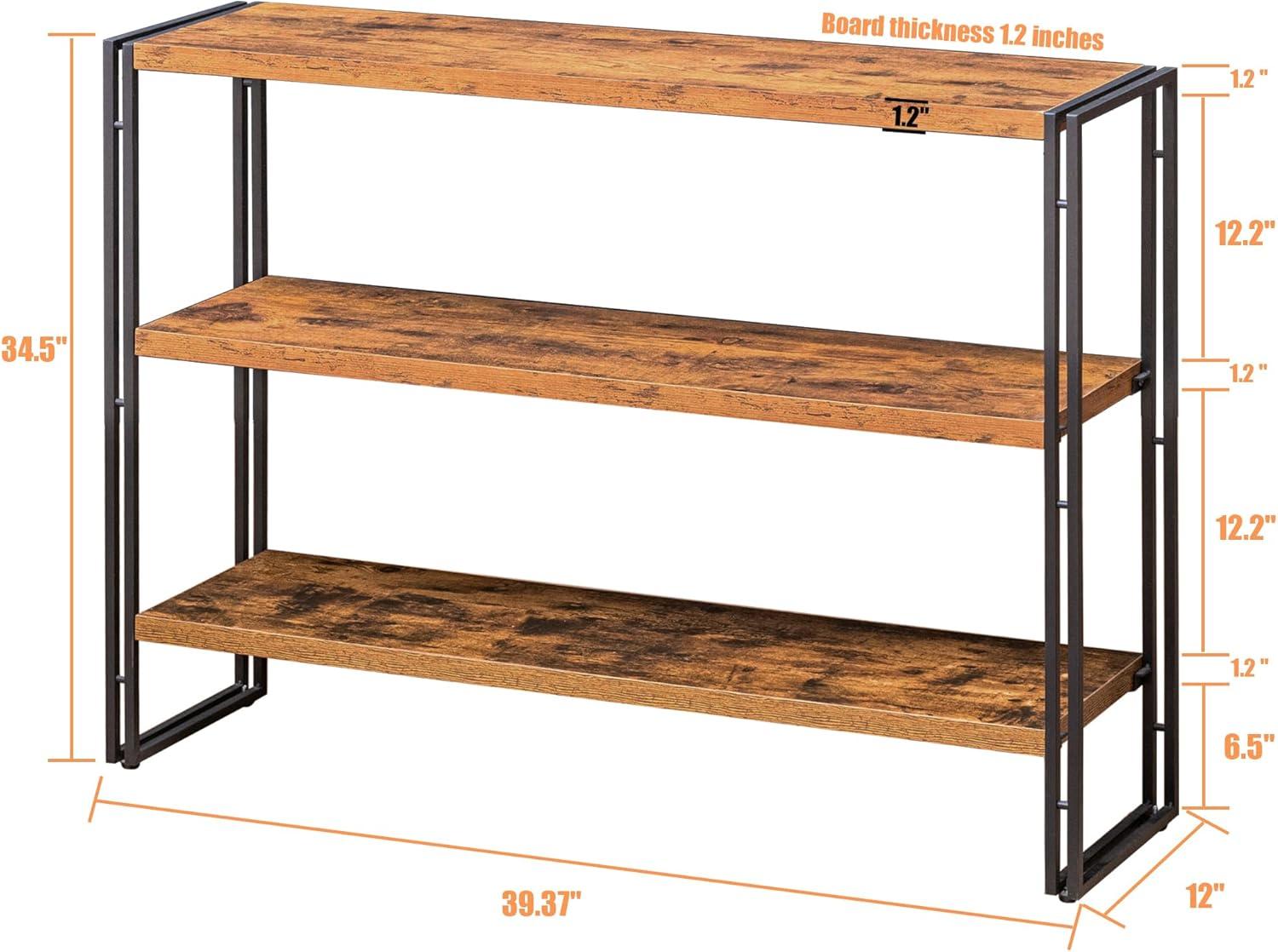 Rustic Brown 3-Tier Wood and Metal Industrial Bookshelf