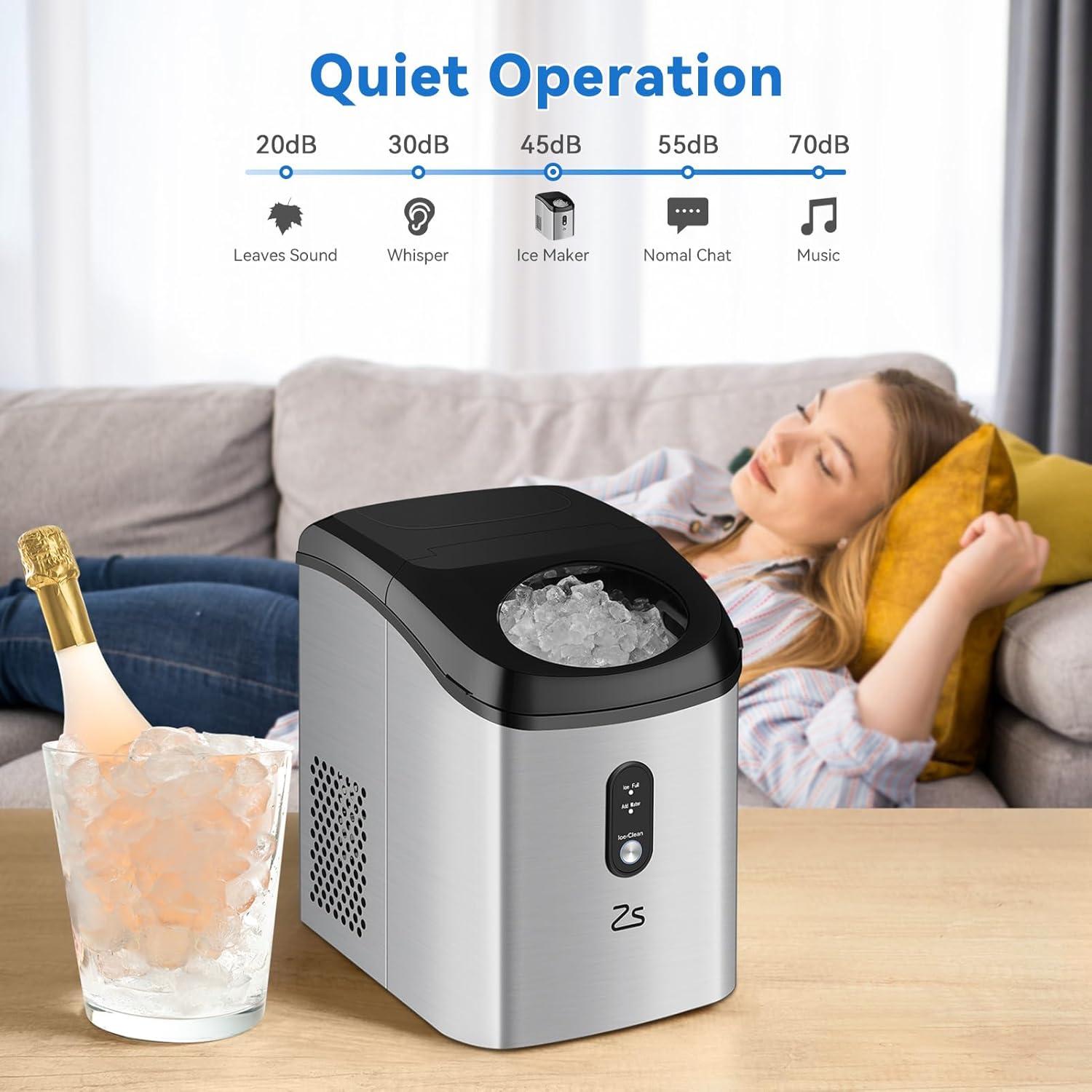 Ice Maker Countertop with Soft Chewable Ice, Portable Ice Maker with Self-Cleaning, 33Lbs/24Hrs, One-Key Operation, Compact Ice Maker with Ice Scoop/Basket for Home/Kitchen/Office/Bar