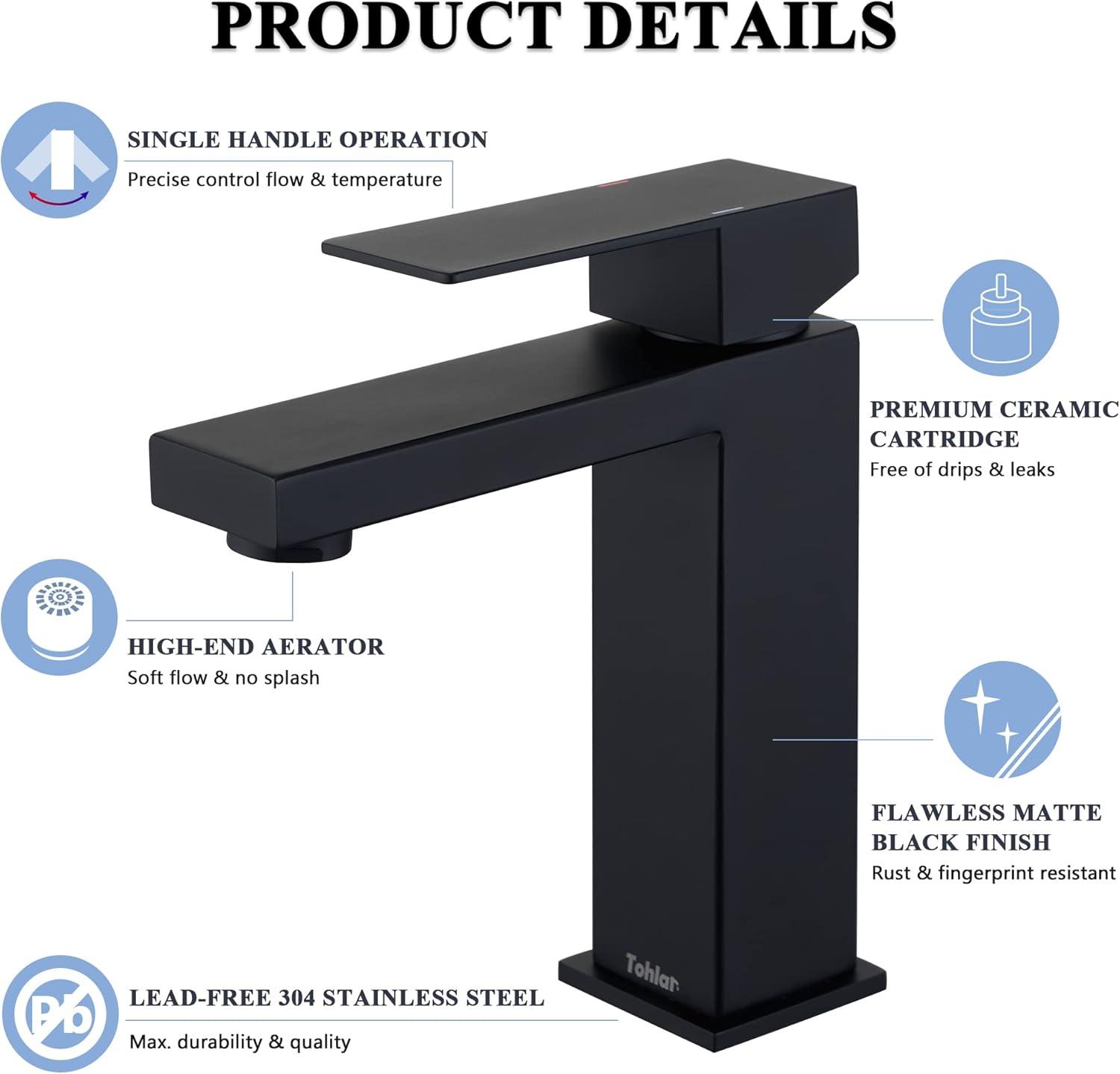 Matte Black Stainless Steel Single Handle Bathroom Faucet