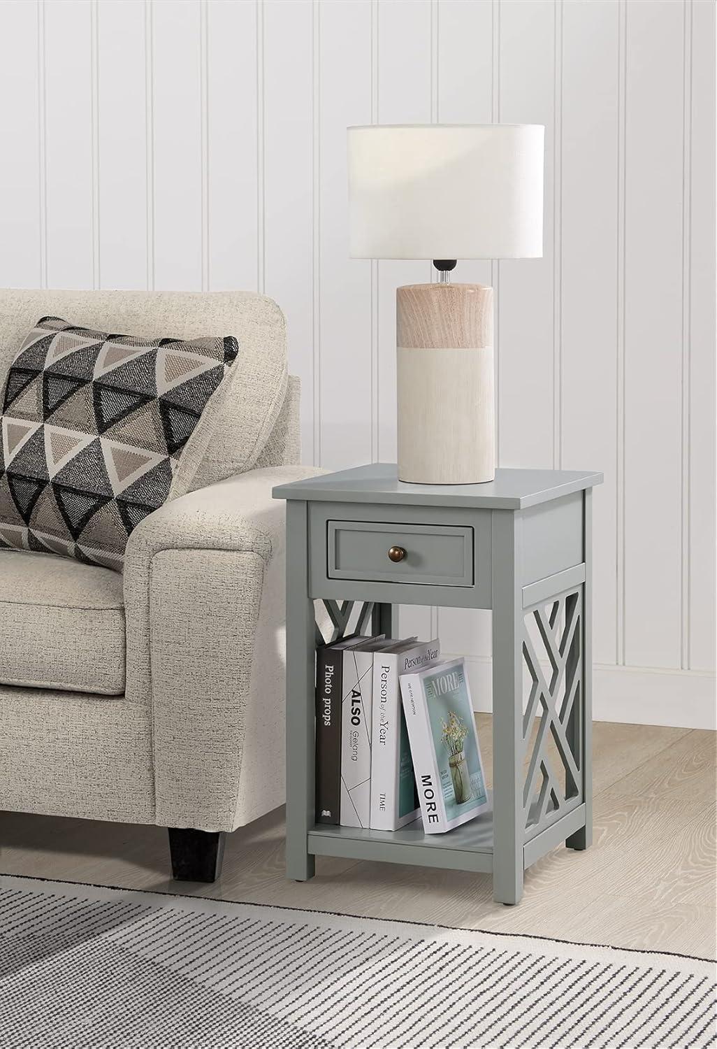 Gray Wood End Table with Drawer and Shelf