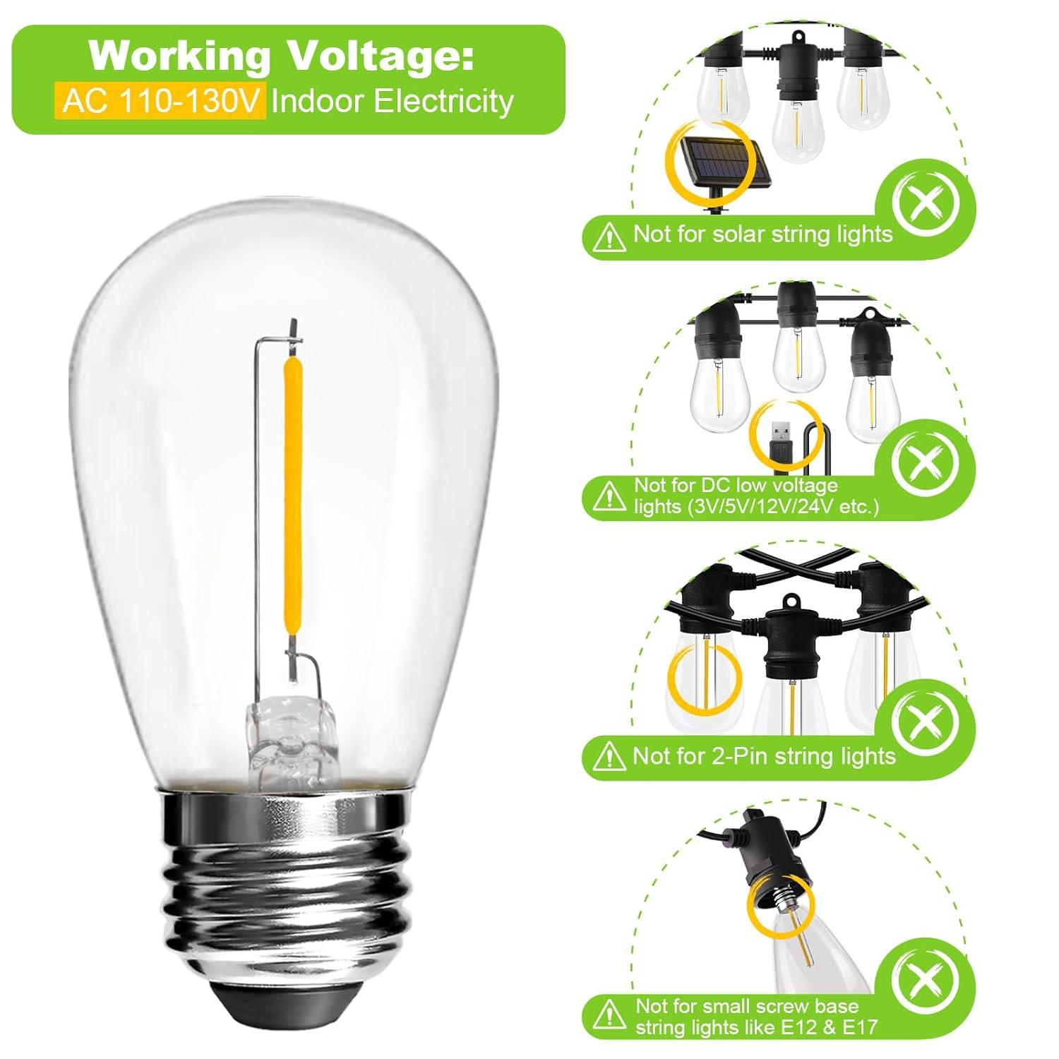 Svater Replacement Bulbs for Outdoor String Lights, 15 Pack S14 LED Bulbs for Patio, E26 Base 1W Bulb Equal to 11W Incandescent, Dimmable,Shatterproof 2700K Warm White
