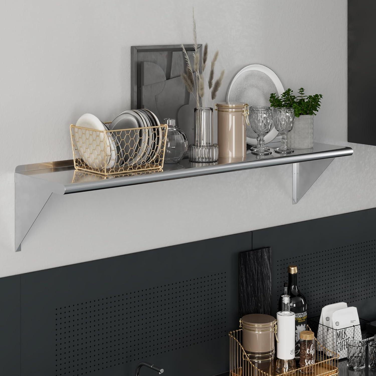 60" Stainless Steel Wall Shelf with Brackets