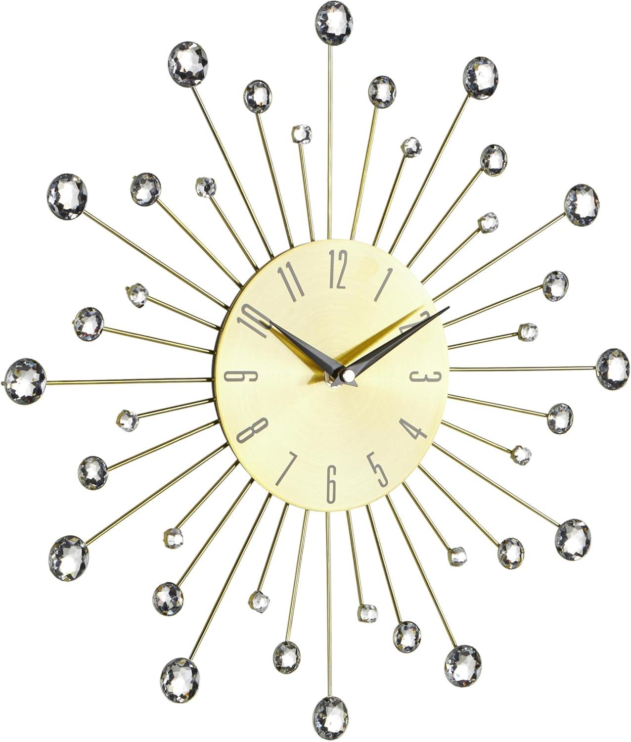 DecMode Gold Metal Glam Wall Clock, 15”L x 0.5”W x 15”H, Features Starburst Design