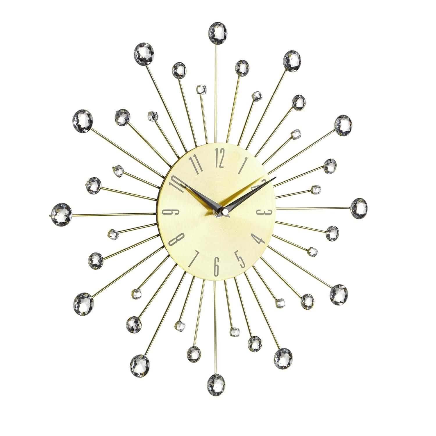 DecMode 19" Gold Metal Starburst Wall Clock with Black Accents