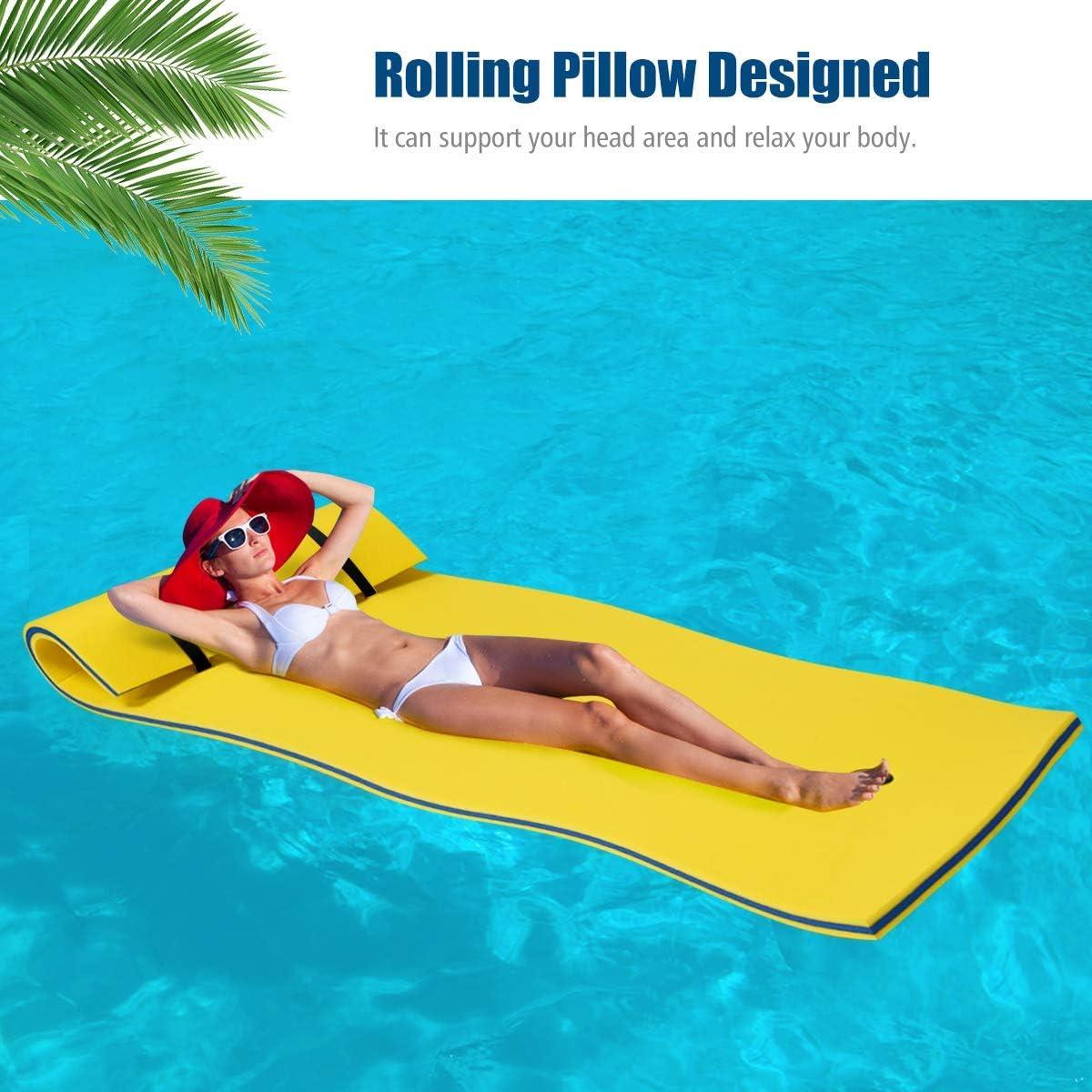 Costway 3-Layer Tear-Resistant Foam Floating Pad Island Water Sports Relaxing Yellow