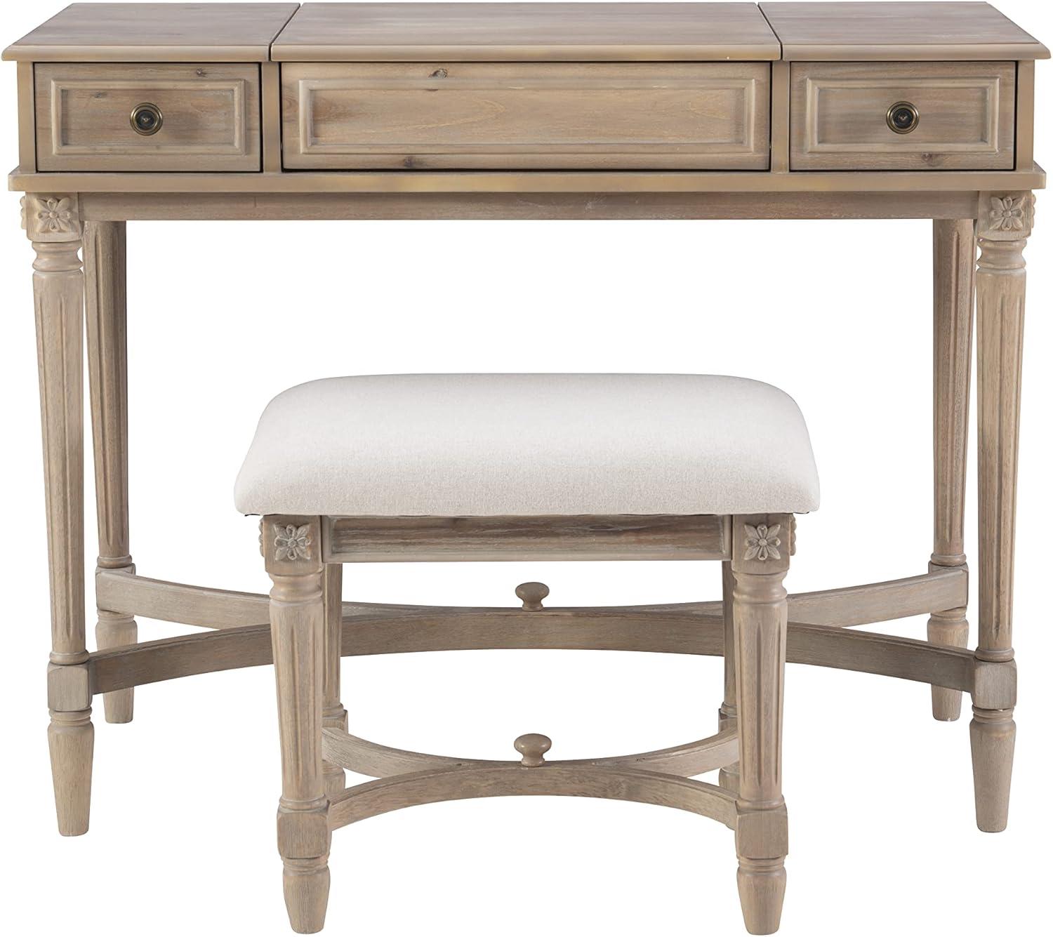 Cyndi Gray Wash Traditional Flip Top Vanity Set with Brass Accents