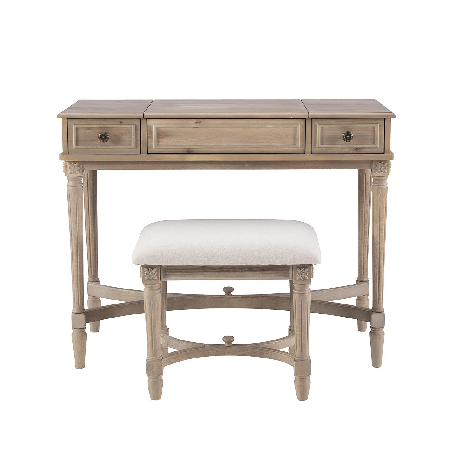 Kelly Clarkson Home June Natural Two Drawer Flip Top Vanity Set with Stool