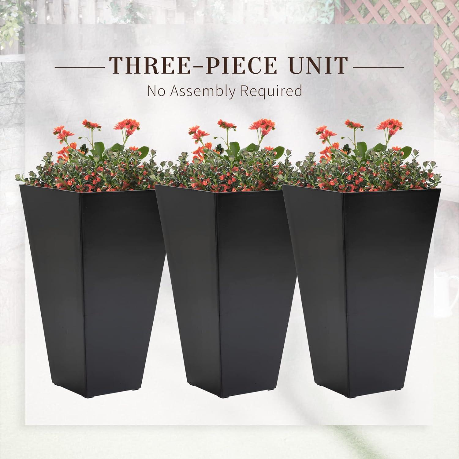 Outsunny Set of 3 Tall Planters with Drainage Hole, 28" Outdoor Flower Pots, Indoor Planters for Porch Patio and Deck, Black