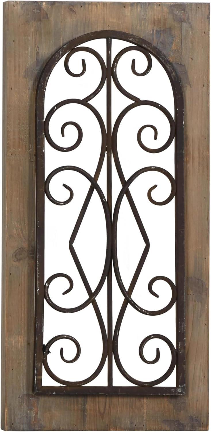 Rustic Brown Wood and Metal Scroll Wall Hanging