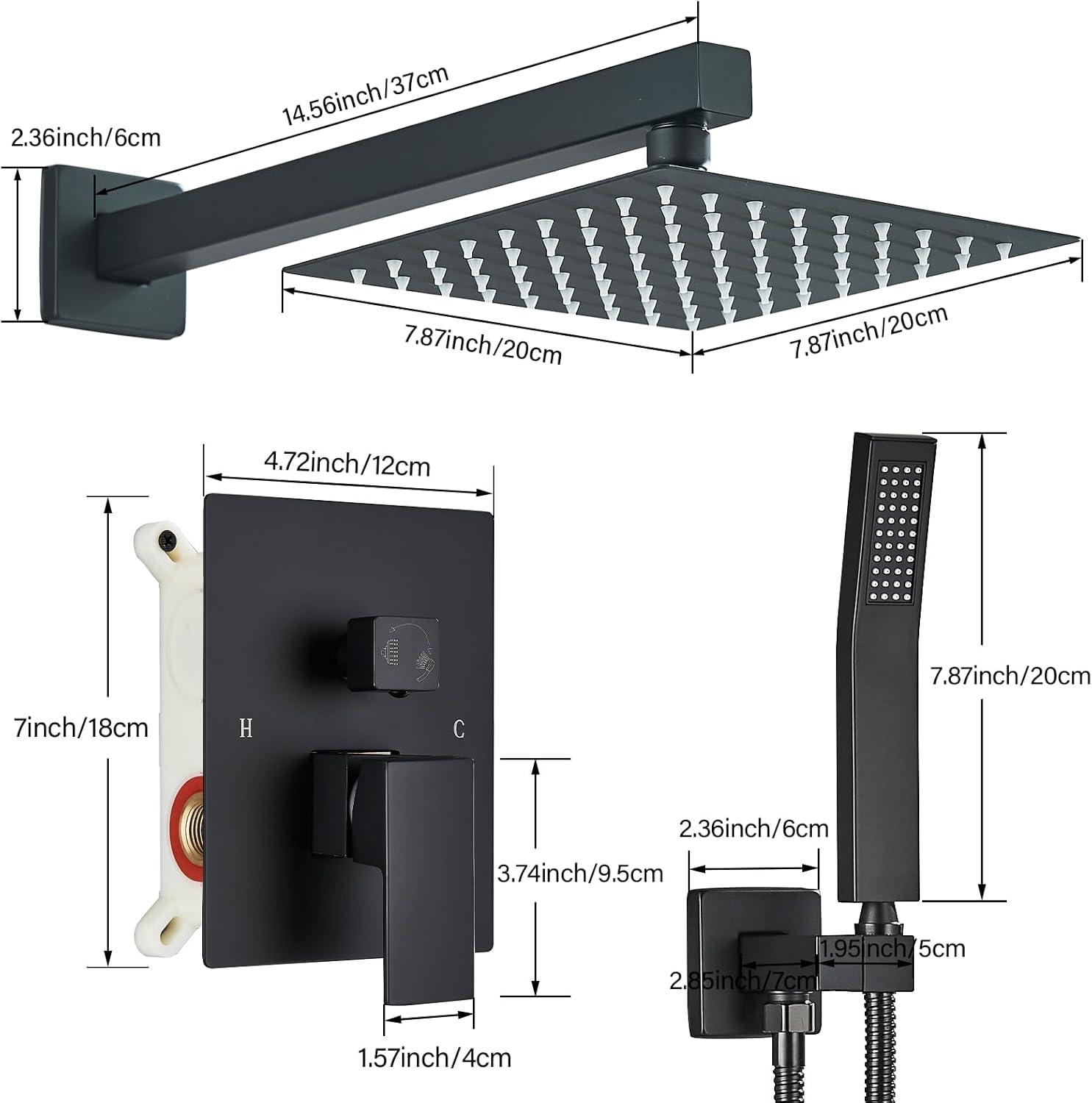 Matte Black 8-Inch Rainfall Shower System with Handheld Spray