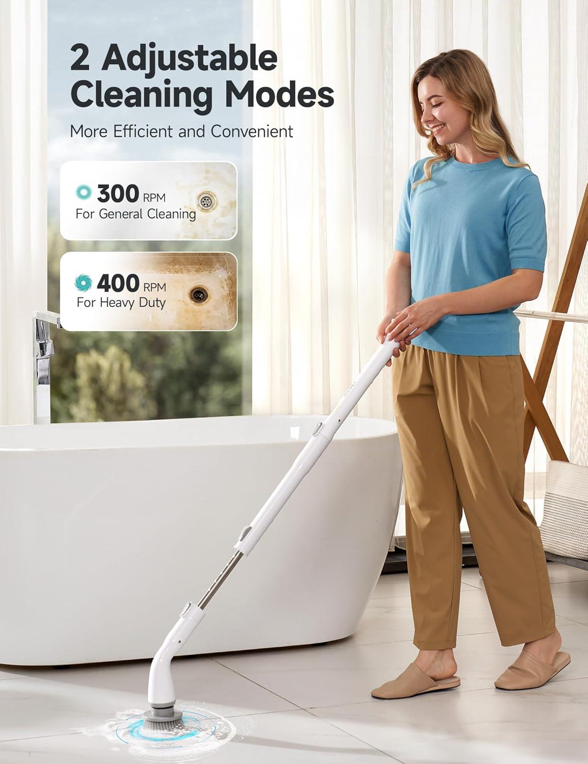 HiCOZY Electric Spin Scrubber, Cordless Shower Scrubbe with Adjustable Handle, Floor Scrubber, Cleaning Brush Household Tools