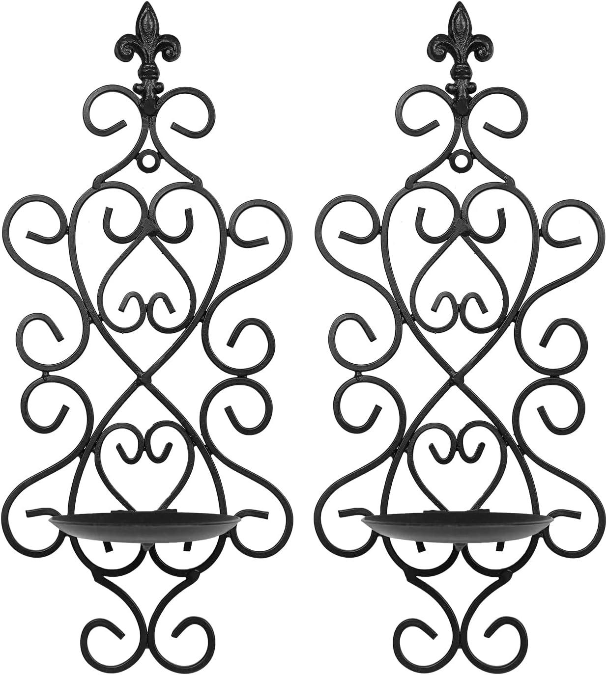 Bekayaa Black Iron Wall Sconces, Set of 2, Hanging Decorative Pillar Candle Holders for Bedroom & Dining Room, Wall-Mounted