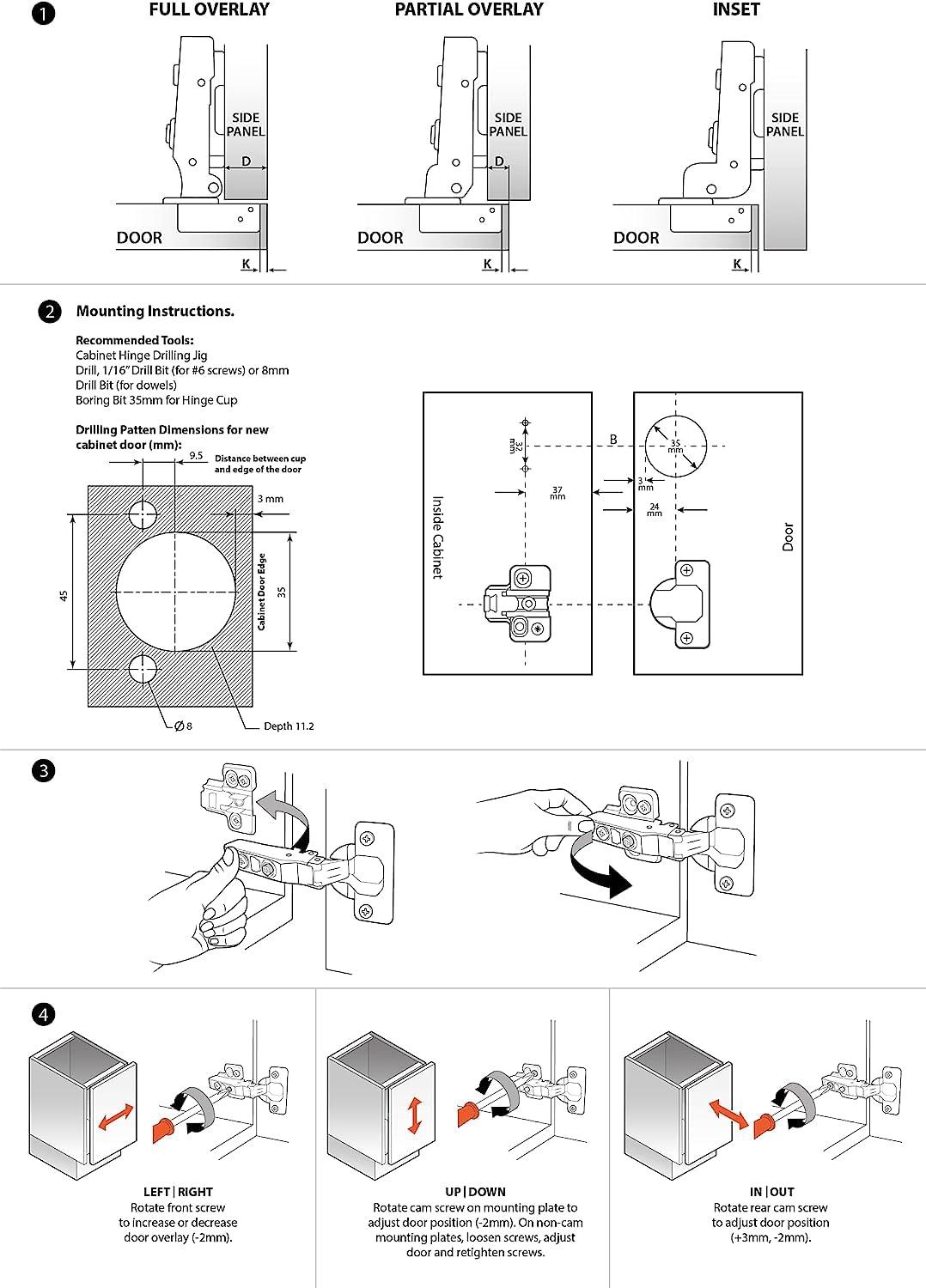 Decobasics Half Overlay -105° Frameless Cabinet Door Hinge -3 Way Adjustability