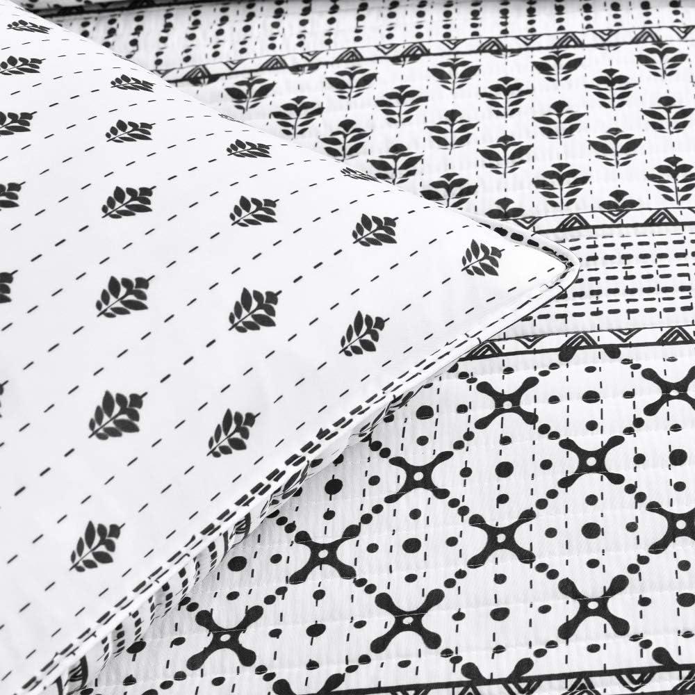 Full Queen 3pc Monique Stripe Quilt Set Black/White - Lush Décor: Microfiber, Reversible, Machine Washable