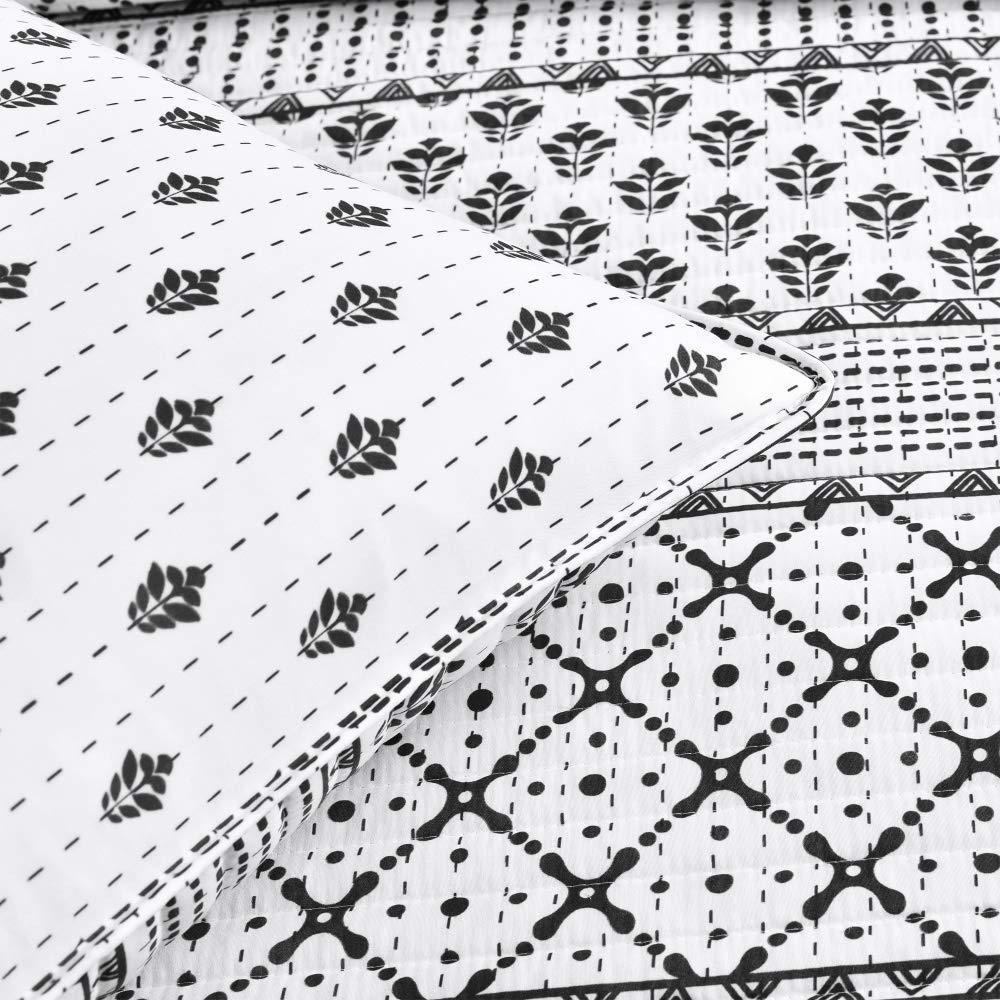 Full Queen 3pc Monique Stripe Quilt Set Black/White - Lush Décor: Microfiber, Reversible, Machine Washable