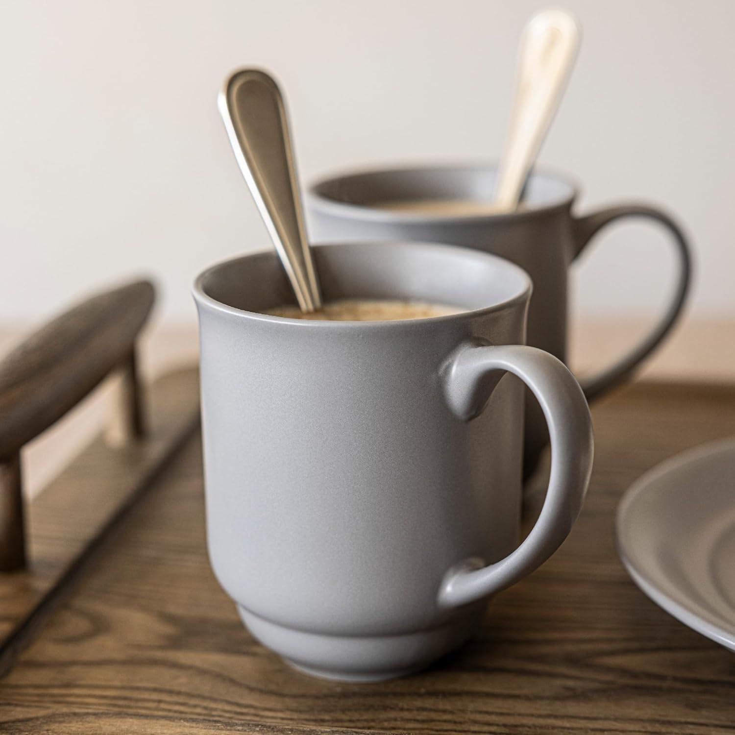 over&back Rimmed 16oz Semi-Matte Hand-Finished Stoneware Mugs, Set of 4