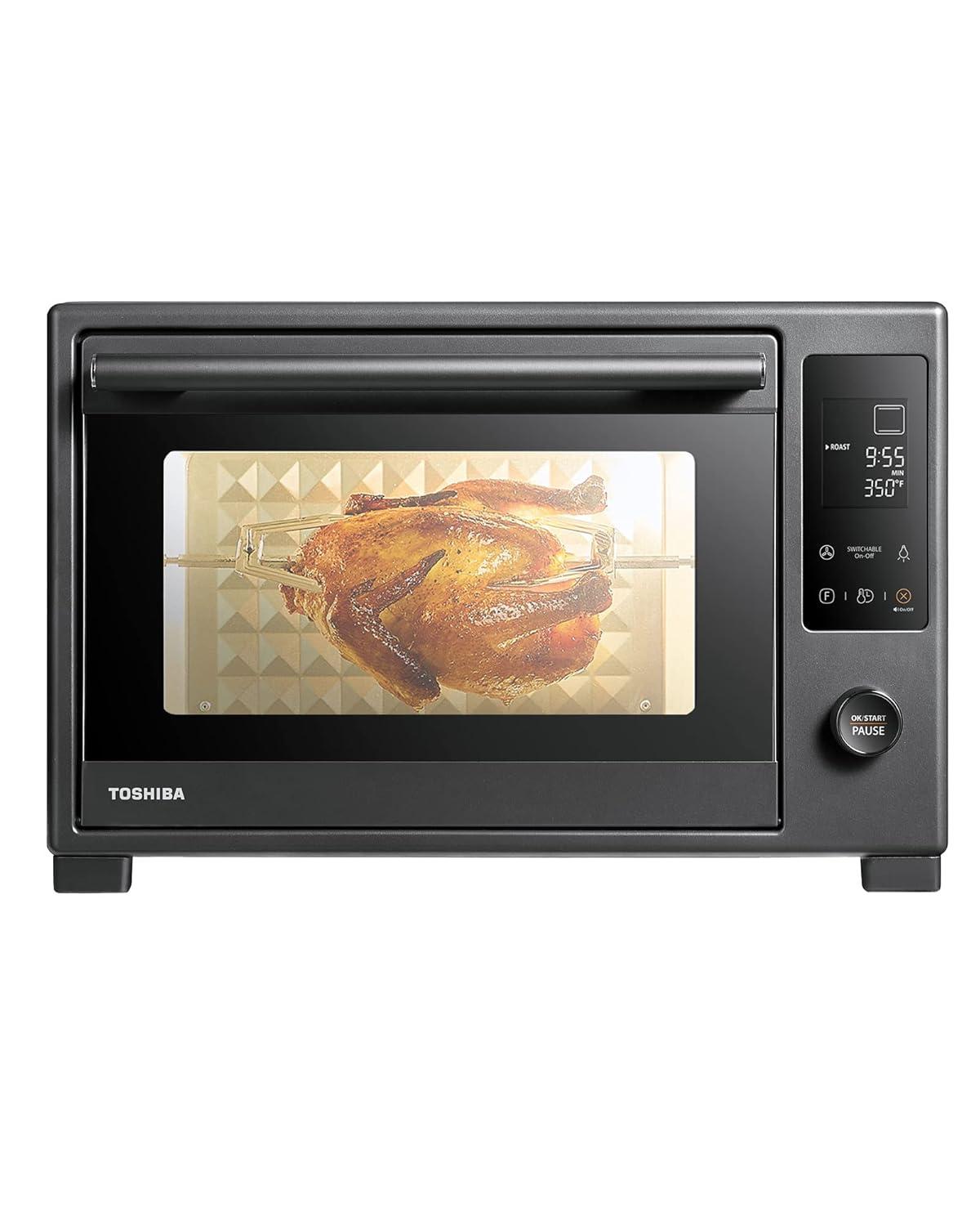 TOSHIBA Hot Convection Toaster Oven, Extra Large 34QT/32L, 9-in-1 Cooking Functions, Crispy Roast, Dehydrate, Rotisserie, 6 Accessories Included, 1650W, Black Stainless Steel