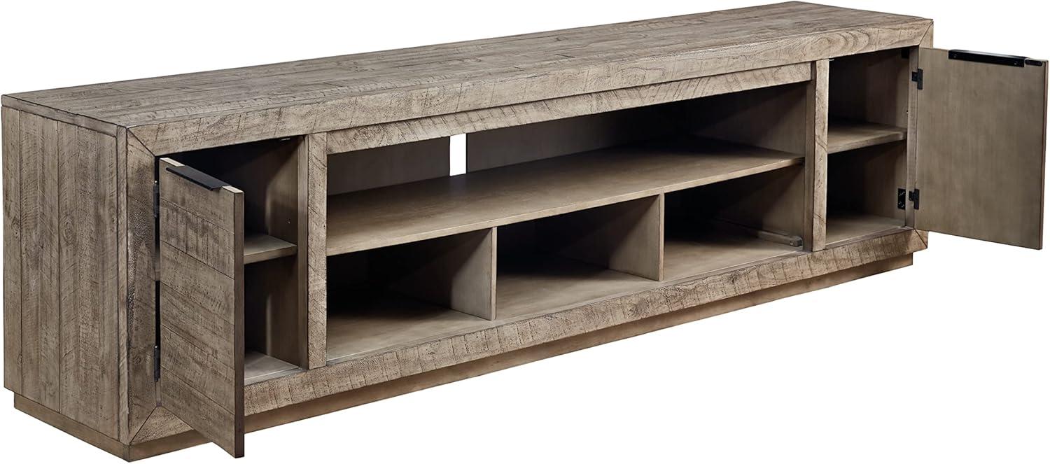 Krystanza 92" Weathered Gray Pine TV Stand with Fireplace