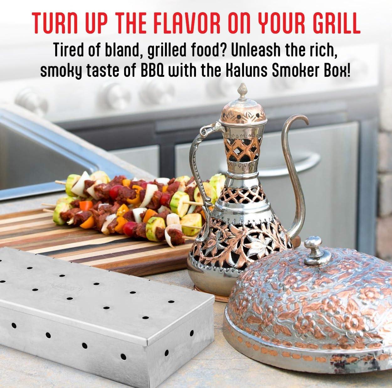 Kaluns Stainless Steel BBQ Smoker Box for Gas Grilling & Charcoal Barbecue Accessories