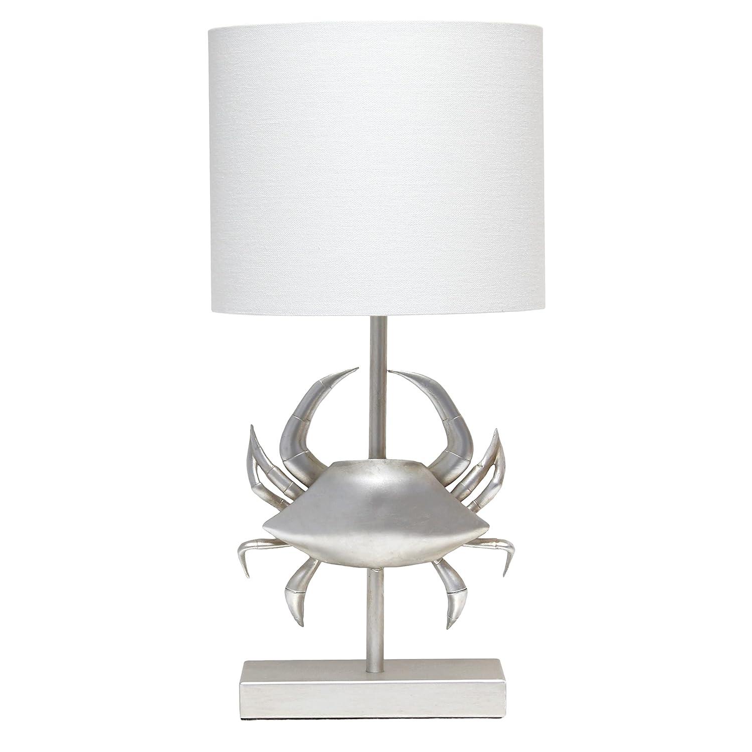Simple Designs 18.25" Shoreside Tall Coastal Pinching Crab Shaped Bedside Table Desk Lamp White: Nautical Decor, ETL Listed