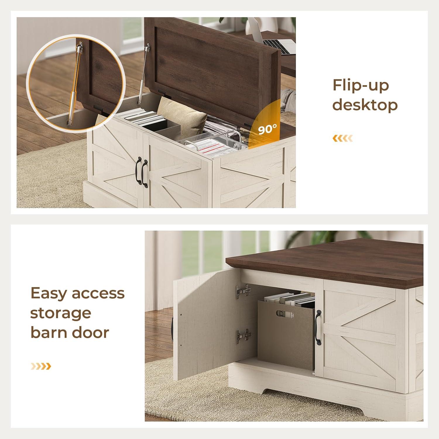 Jode Lift Top Coffee Table for Living Room with 4 Sliding Barn Doors