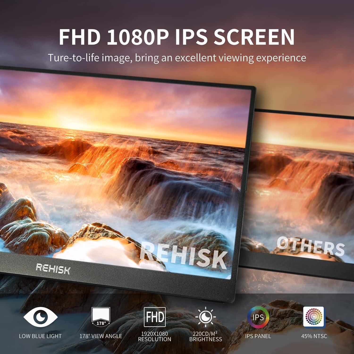 Portable Monitor 15.6" 1080P FHD USB-C HDMI Computer Display with Smart Cover and Dual Speakers, Travel Monitor for Laptop Mac PC Phone PS4/5 Xbox Switch