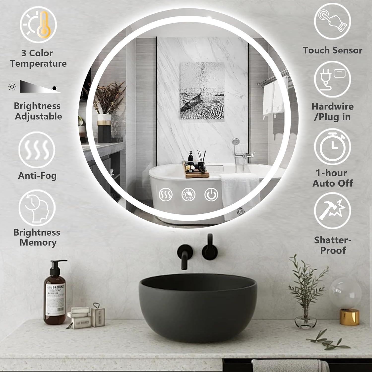 32 Inch Frameless Round LED Bathroom Vanity Mirror