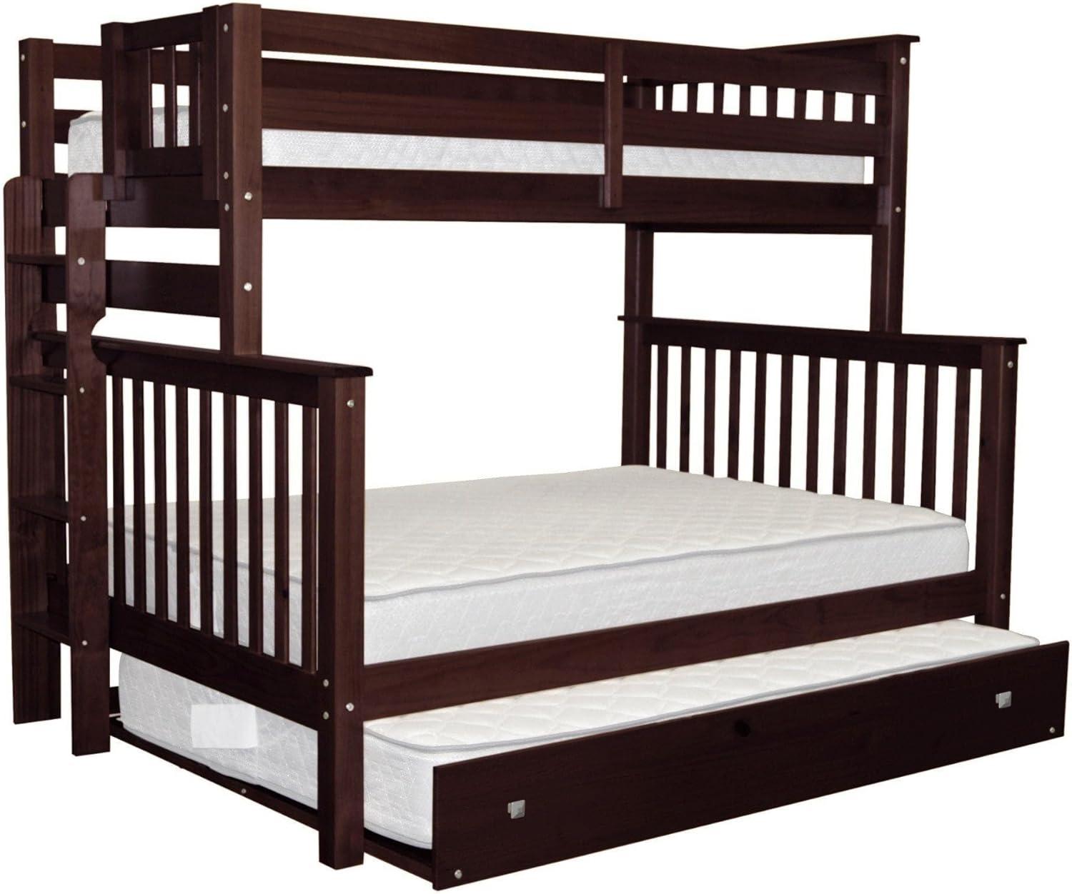 Bedz King Bunk Beds Twin over Full Mission Style with End Ladder and a Full Trundle, Dark Cherry
