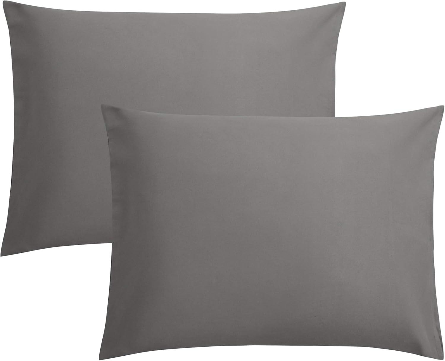 Dark Gray Polyester Standard Pillowcases with Envelope Closure, Set of 2