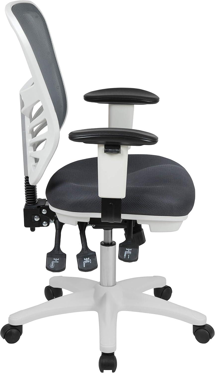 Flash Furniture Mid-Back Dark Gray Mesh Multifunction Executive Swivel Ergonomic Office Chair with Adjustable Arms and White Frame