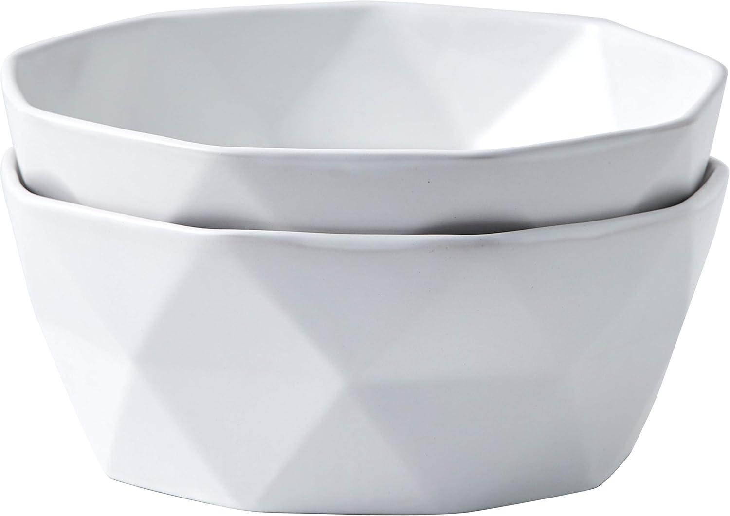 Bruntmor 60 Oz Geometric Ceramic Soup Bowl, Set of 2 White