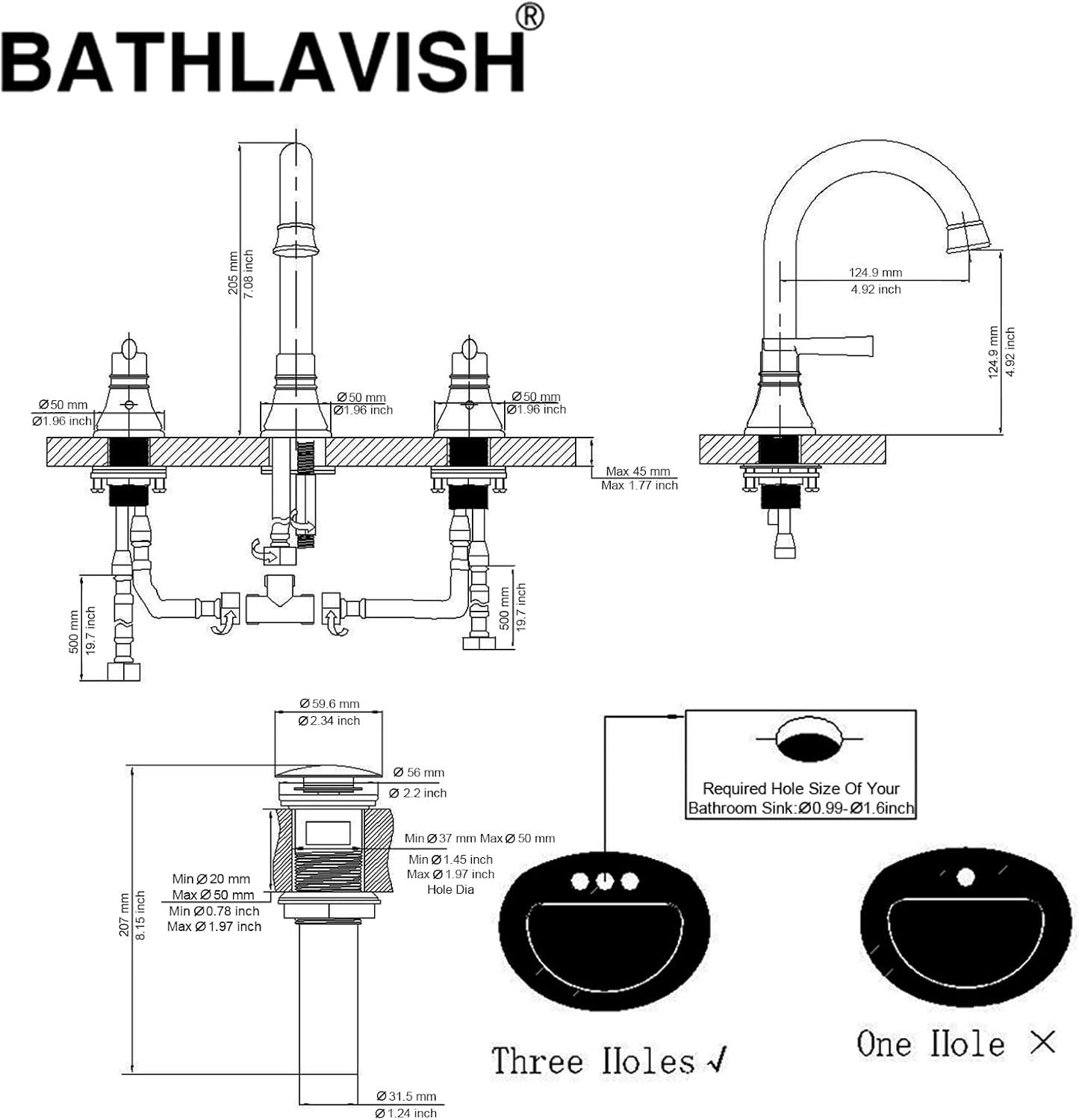 Widespread 2-handle Bathroom Faucet with Drain Assembly