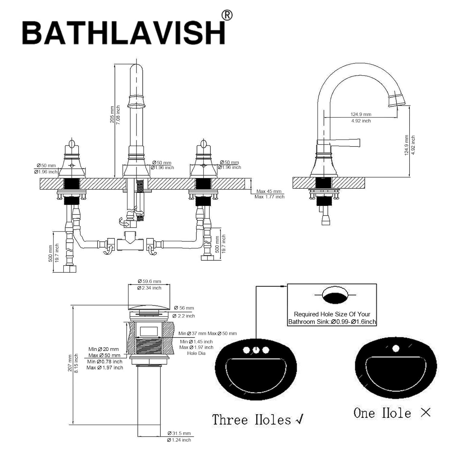 Widespread 2-handle Bathroom Faucet with Drain Assembly
