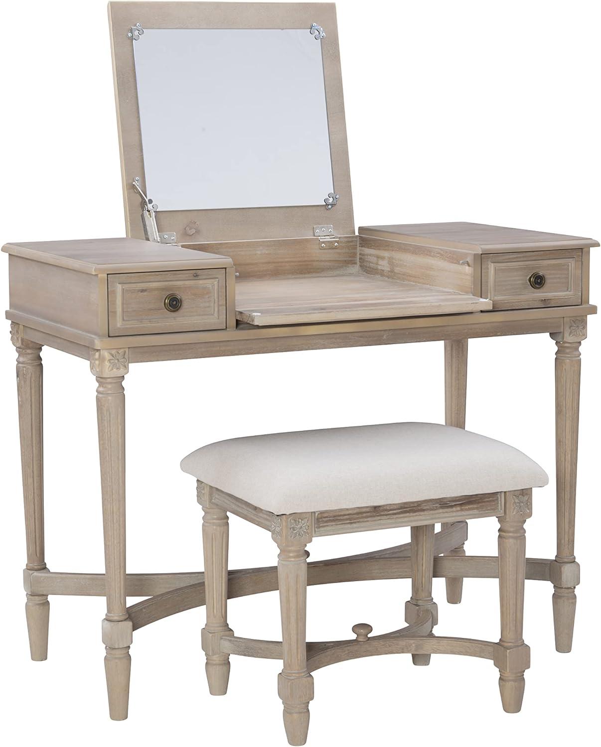 Cyndi Gray Wash Traditional Flip Top Vanity Set with Brass Accents