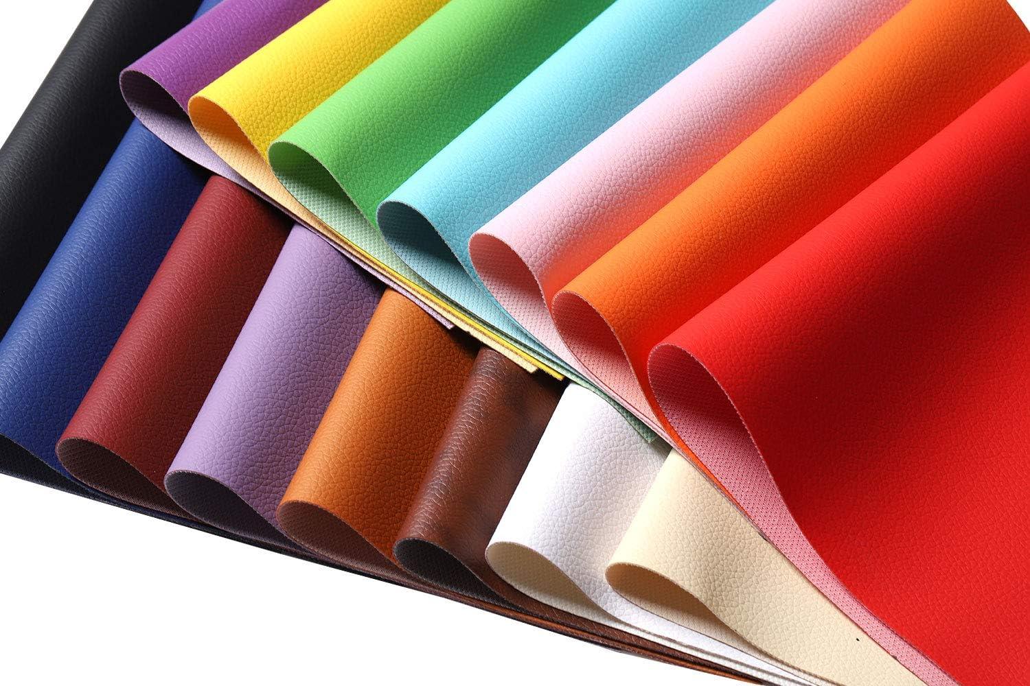 Picheng Solid PU Synthetic Faux Leather Sheets 15pcs/Set 8.2" x 11.8"Soft Leather Fabric Sheets Suitable for Making Bows, Leather Earrings, Hair Accessories DIY Projects (15 Colors)