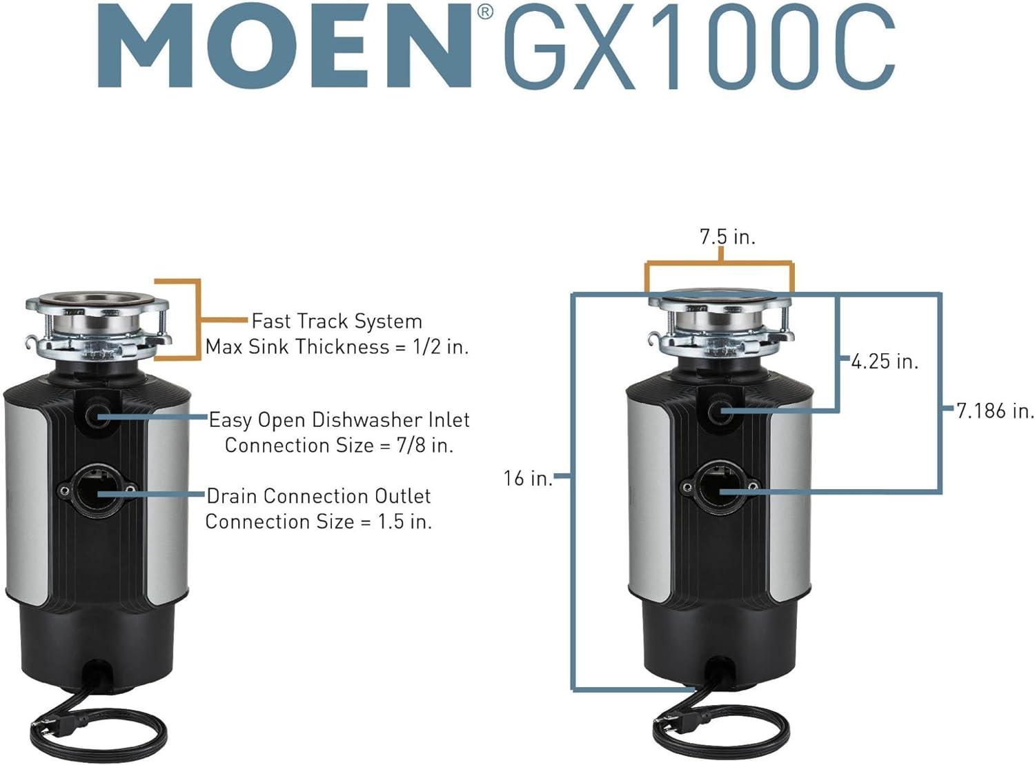 Moen Chef Series 1 HP Continuous Feed Garbage Disposal with Sound Reduction, GX100C
