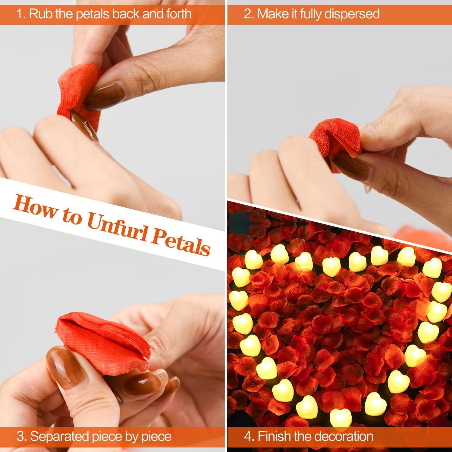 Red Flameless LED Tealights with Artificial Rose Petals Kit