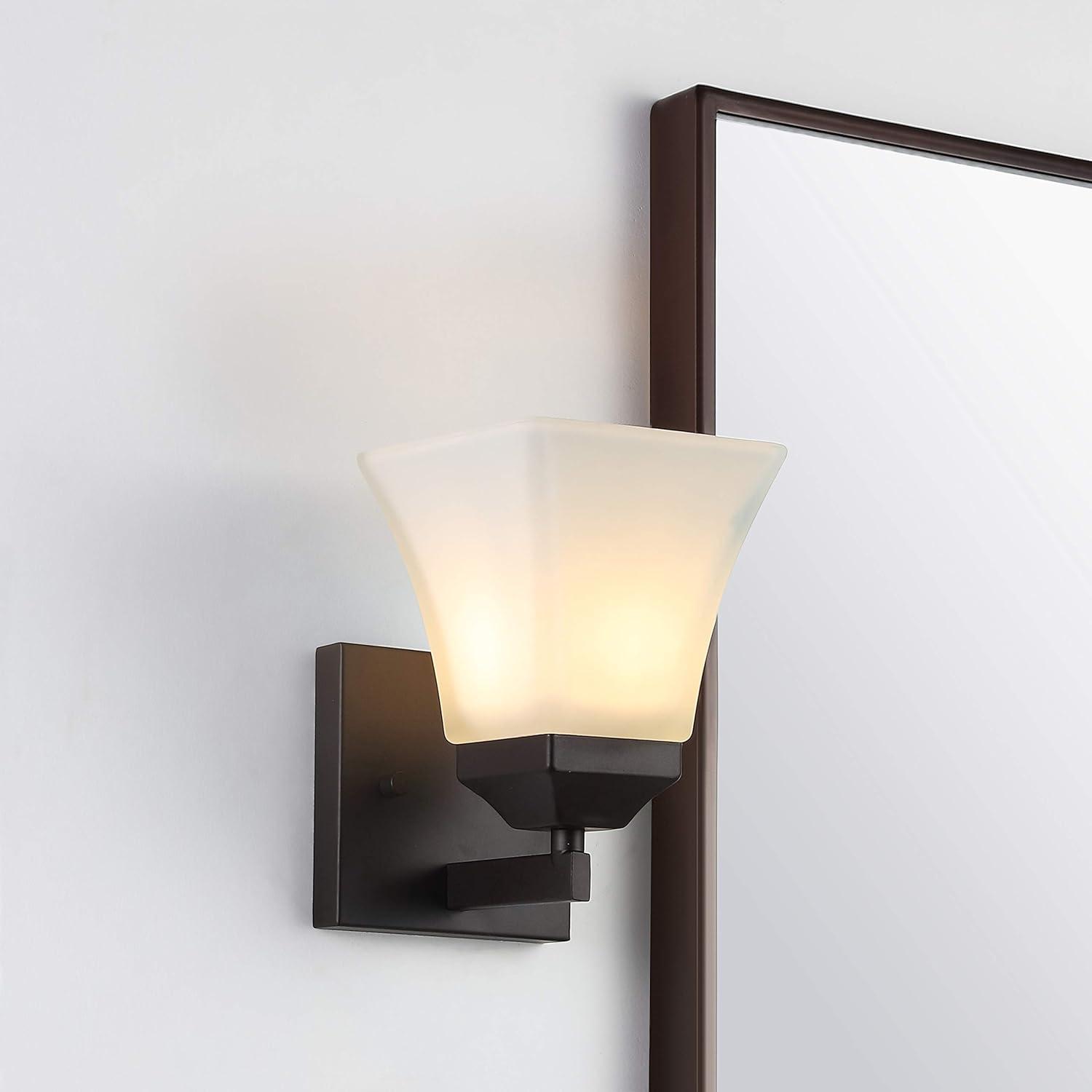 JONATHAN Y Staunton 5" 1-Light Iron/Glass Modern Cottage LED Vanity Light, Oil Rubbed Bronze