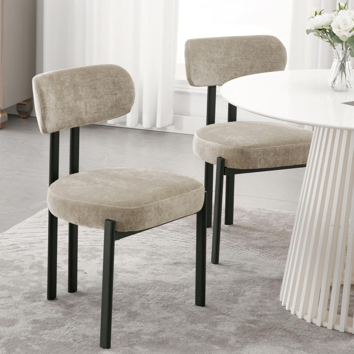 CONCETTA Dining Chairs Set of 4, Kitchen Chairs with Curved Backrest & Metal Legs, Mid Century Modern Round Dining Room Chairs for Vanity, Living Room,Beige