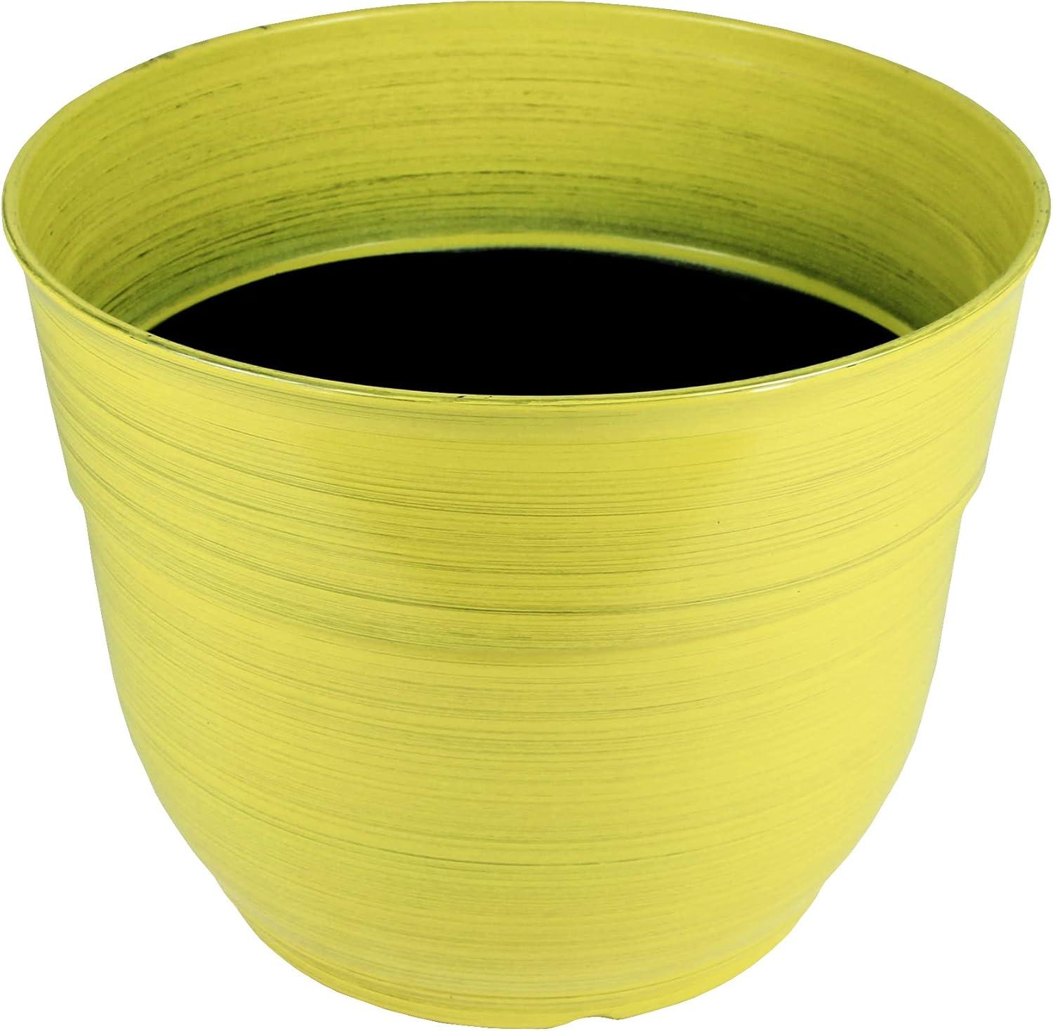 Garden Elements Indoor/Outdoor Glazed Brushed Happy Large Plastic Planter, Bright Yellow, 15"