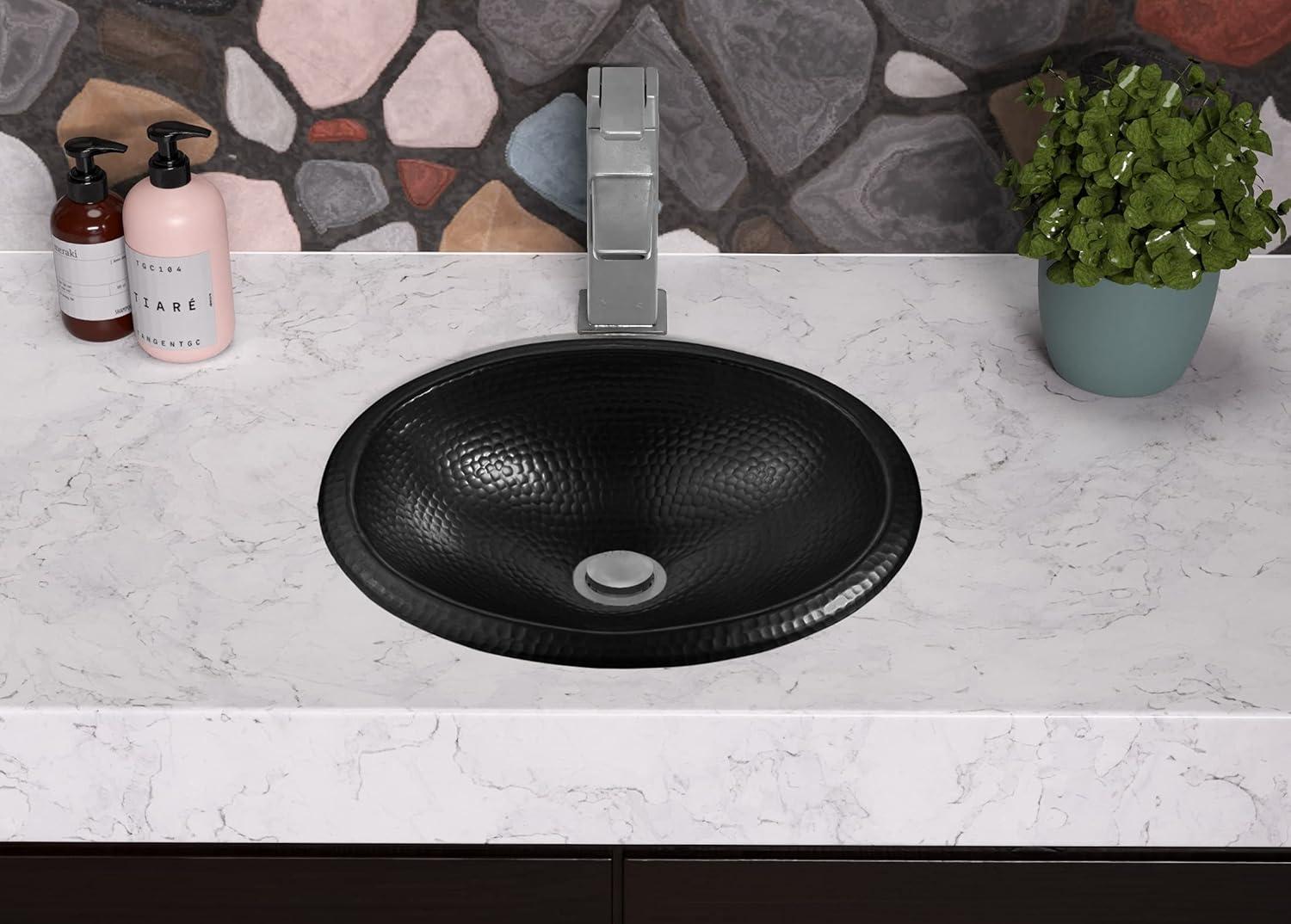 Aluminum Hand Hammered Metal Oval Drop-in Bathroom Vanity Sink 17"