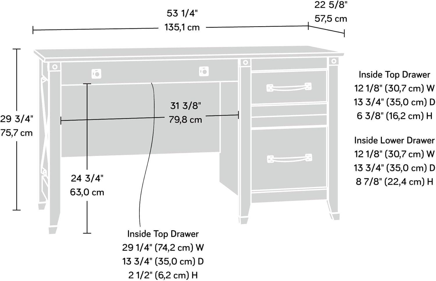 Carson Forge Desk - Washington Cherry - Sauder: Executive Workstation with Smooth Metal Runners, Wrought Iron Style Hardware