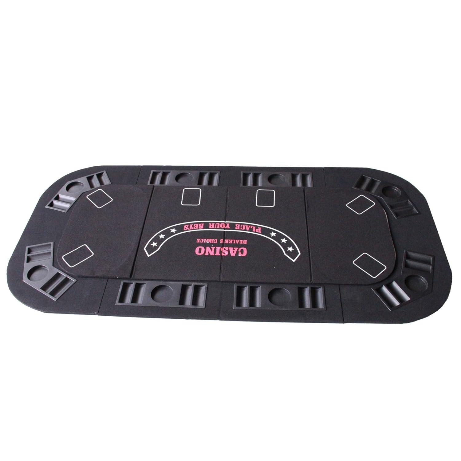 INO Design 63" Portable Texas Holdem Casino Game Mat 3 in 1 for Poker Blackjack Roulette Folding Poker Table Top Black