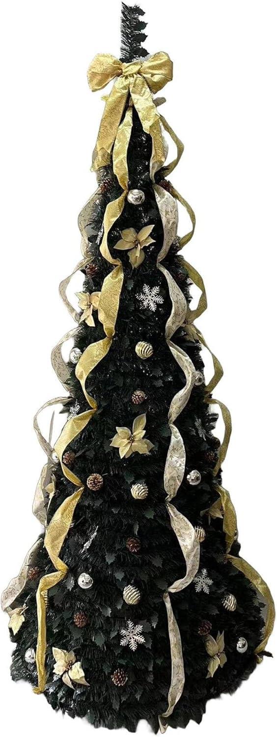 BrylaneHome Fully Decorated Pre-Lit 41/2' Pop-Up Christmas Tree - Silver Gold